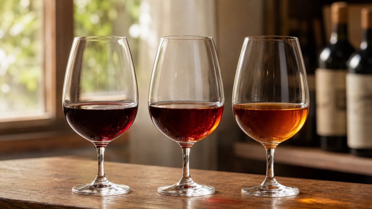 ルビーからトウニーへ色合いが変わるポートワインの飲み比べ