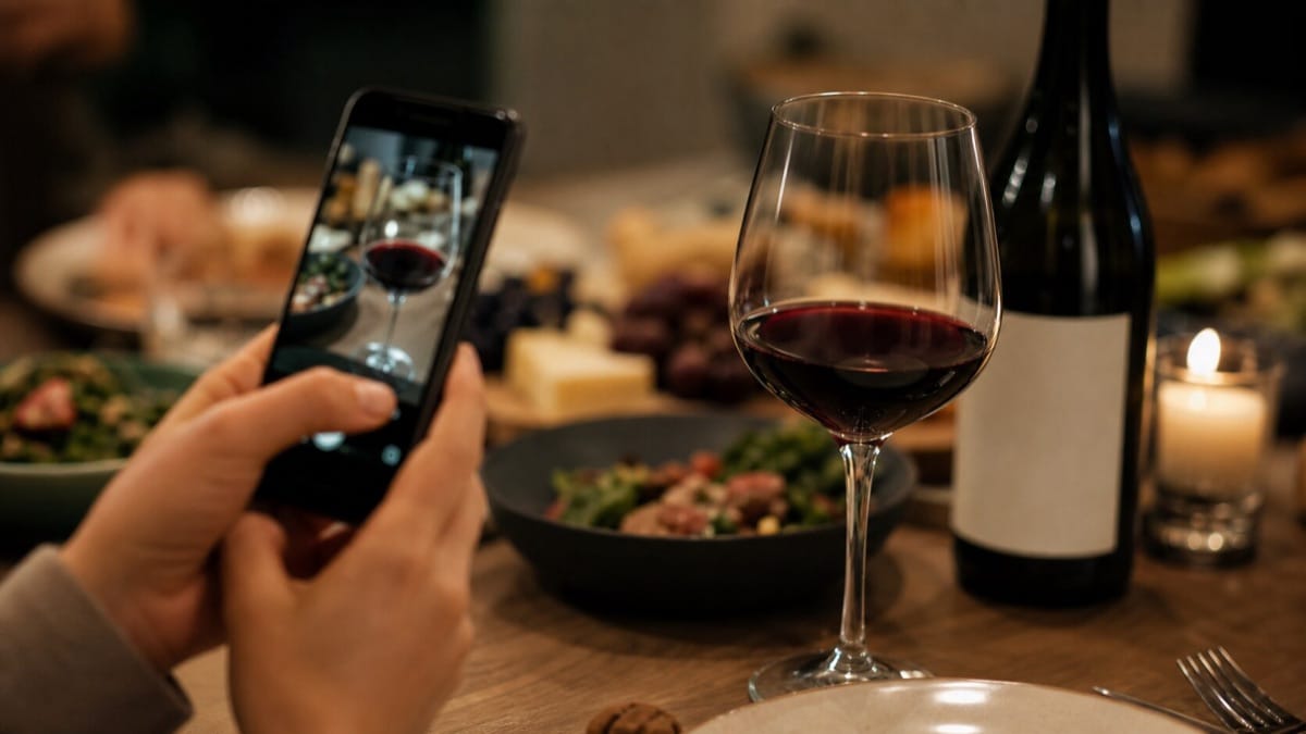 スマホでワインを記録する様子。飲んだその場で写真を撮る