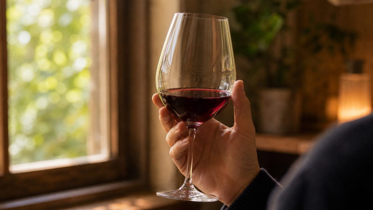 ワインを飲んだ後の余韻を味わう様子