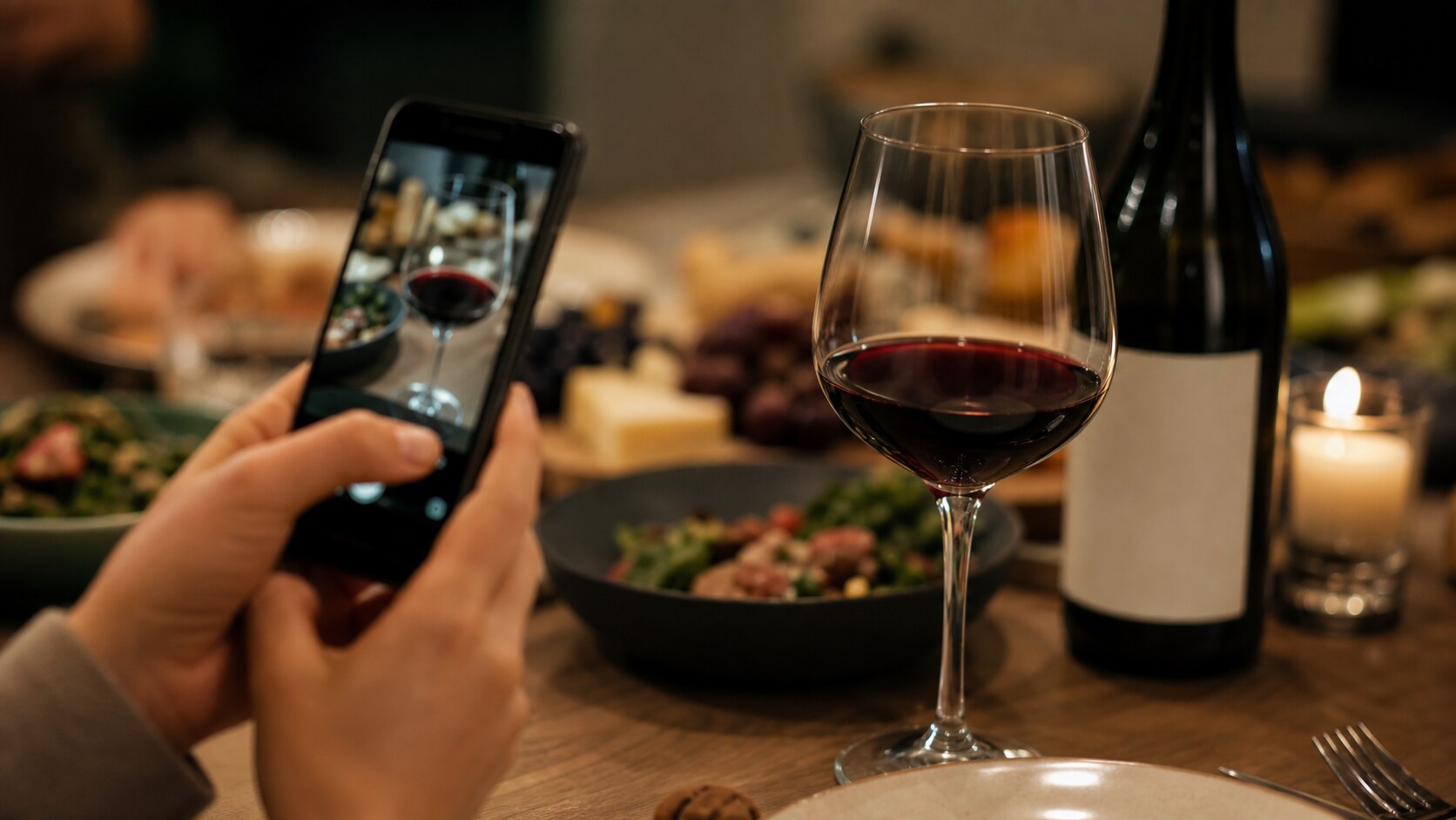 スマホでワインを記録する様子。飲んだその場で写真を撮る