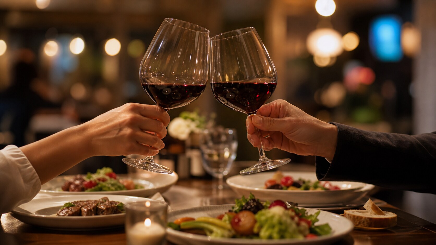 レストランで乾杯するワイングラス